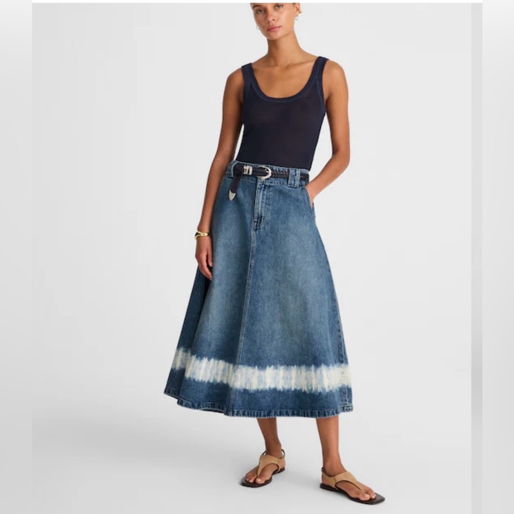 Madewell Denim Shibori Tie-Dye Hem A-Line Skirt